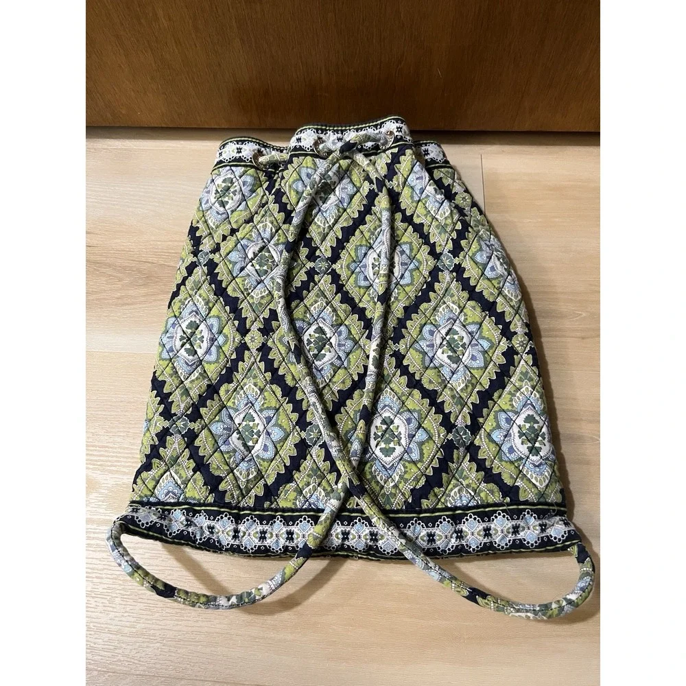 Vera Bradley Cambridge‎ Cinch Quilted Drawstring Backpack Bag Purse Tote Blue